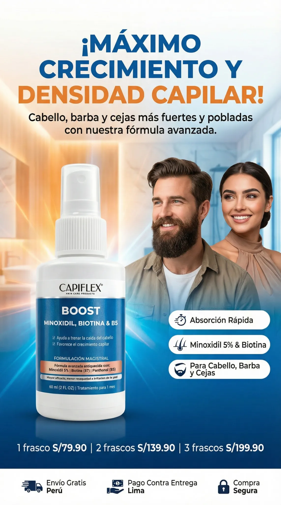 capiflex boost minoxidil biotina y panthenol