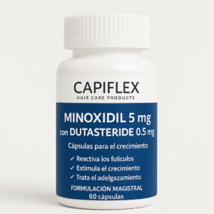 Cápsulas de Minoxidil 5 mg y Dutasteride 0.5 mg Capiflex para el tratamiento de la caída del cabello.