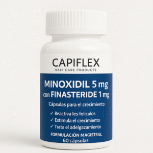 Cápsulas de Minoxidil 5 mg y Finasteride 1 mg Capiflex para tratar la caída del cabello.