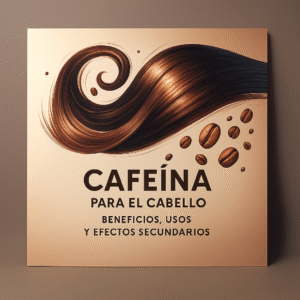 Ilustración de granos de café y cabello saludable representando los beneficios de la cafeína para el cabello.
