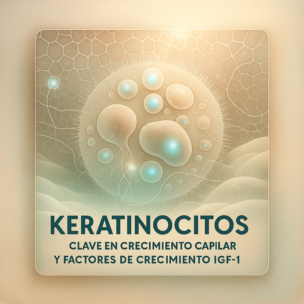 Ilustración de keratinocitos y factores de crecimiento IGF-1 para el crecimiento capilar