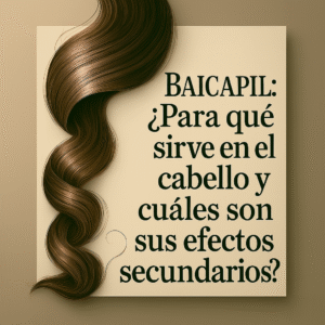 Baicapil para el cabello con ilustración de mechones saludables y frasco de tratamiento